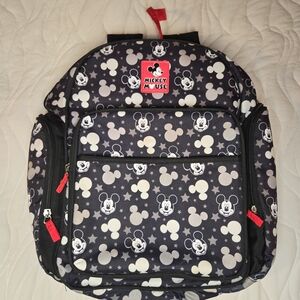 Disney-Mickey Black/Grey/White Backpack/Baby Diaper Bag W Insulated Side Pocket
